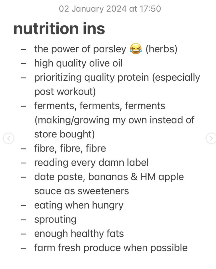 Nutrition In/out trend - in list